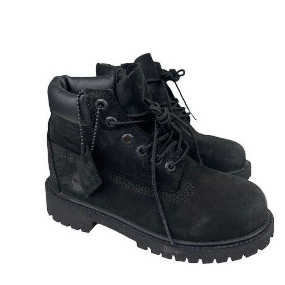 Timberland 6-Inch Premium 12707 Waterproof Black Leather Little Kids Boots Sz 13